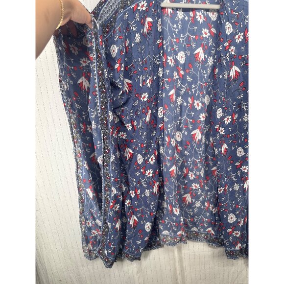 Japna Womens Cardi OneSize Blue Floral Cottage Boho Kimono SwimCover Open Flowy - Picture 5 of 9